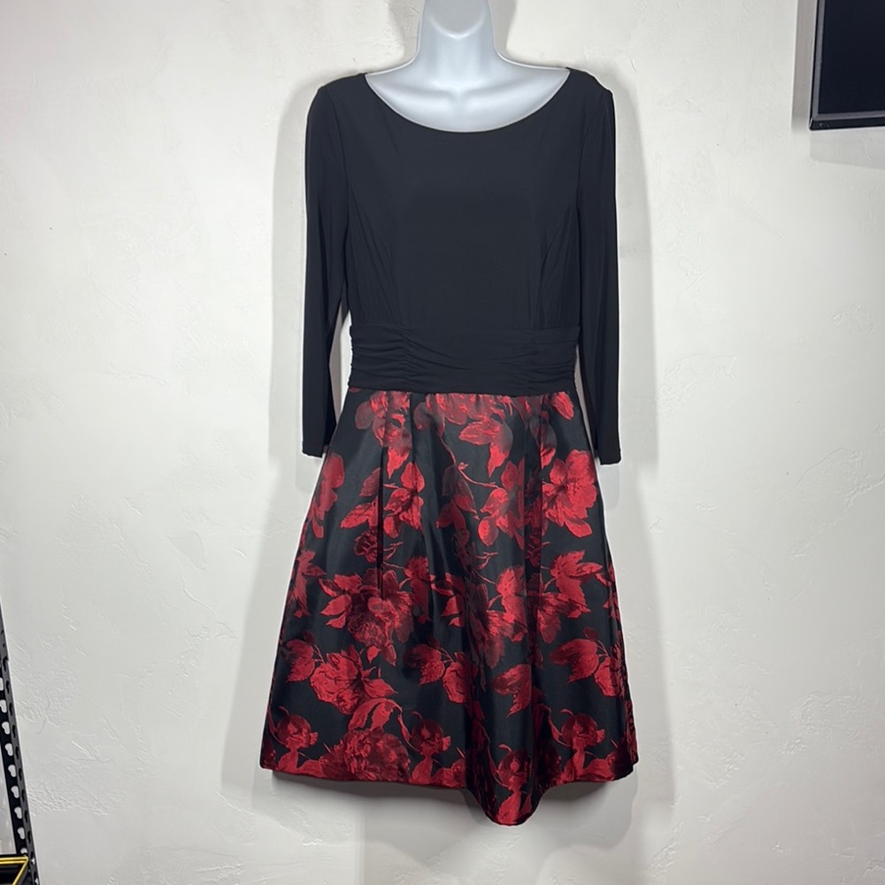 Jessica Howard Elegant Black and Red Floral Dress size 10